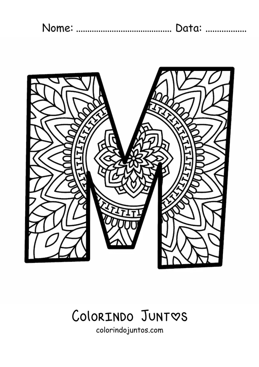 Desenho para colorir de mandala da letra m