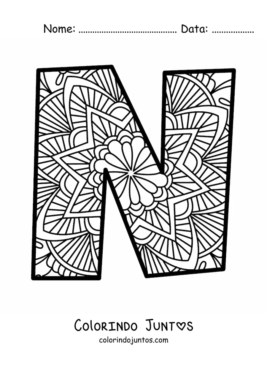 Desenho para colorir de mandala da letra n