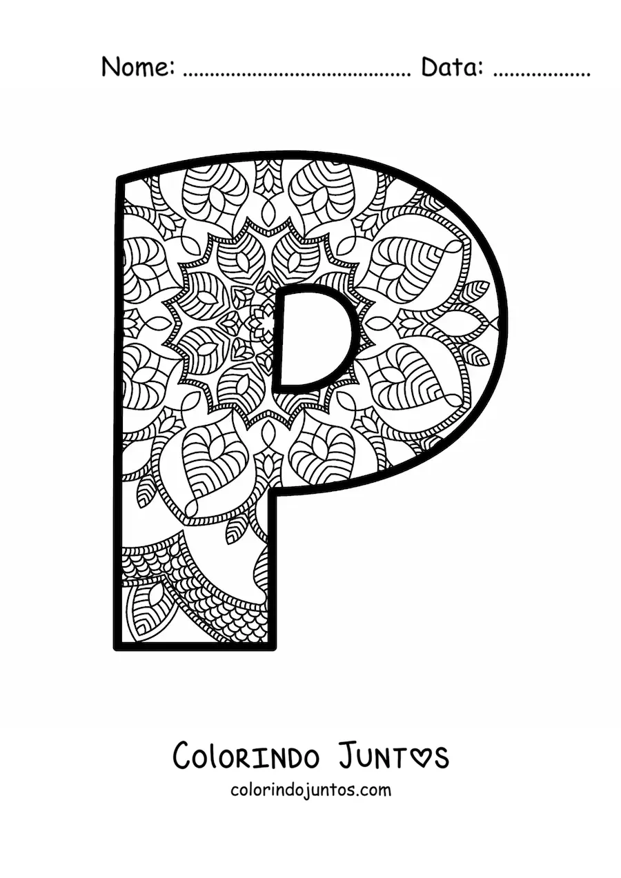 Desenho para colorir de mandala da letra p