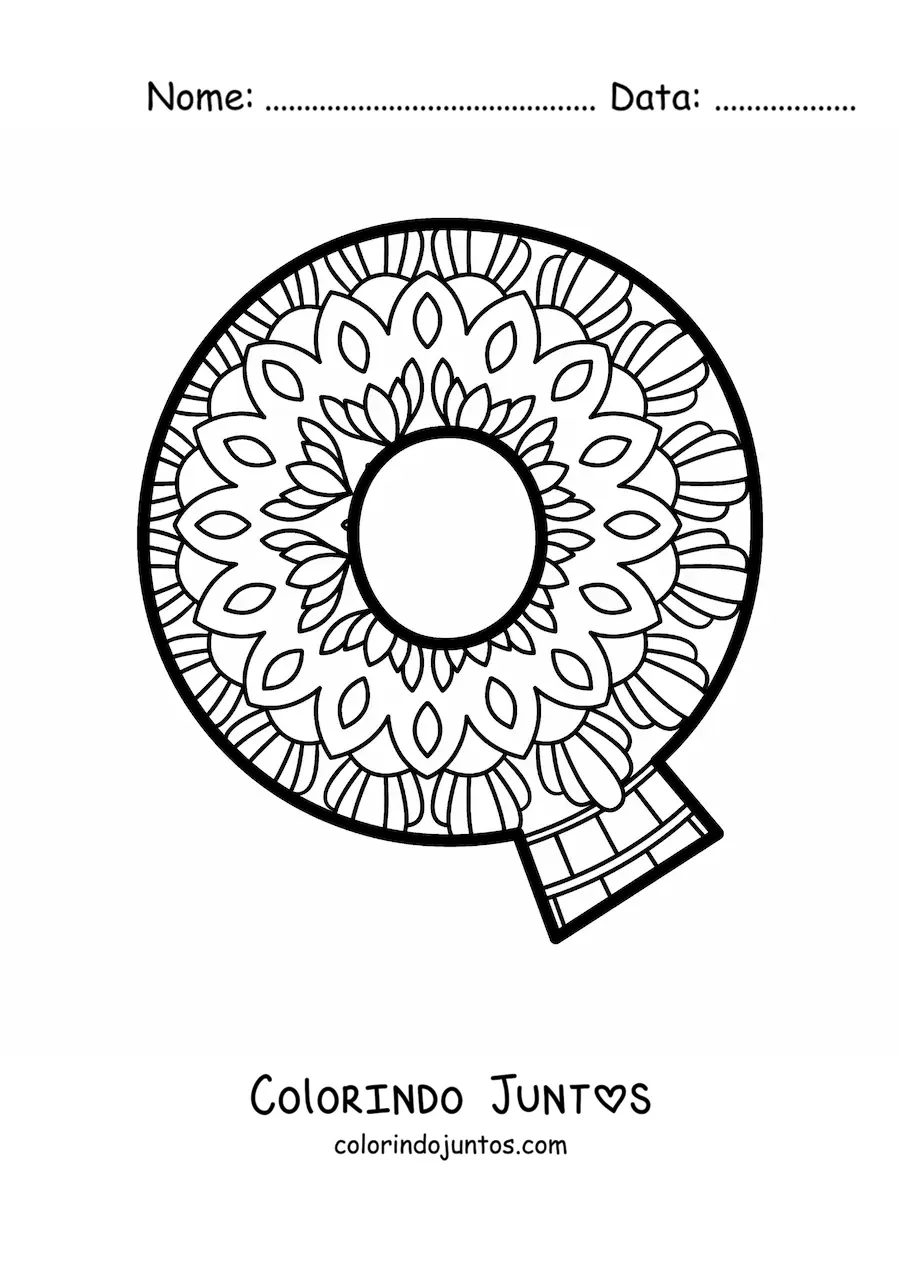 Desenho para colorir de mandala da letra q