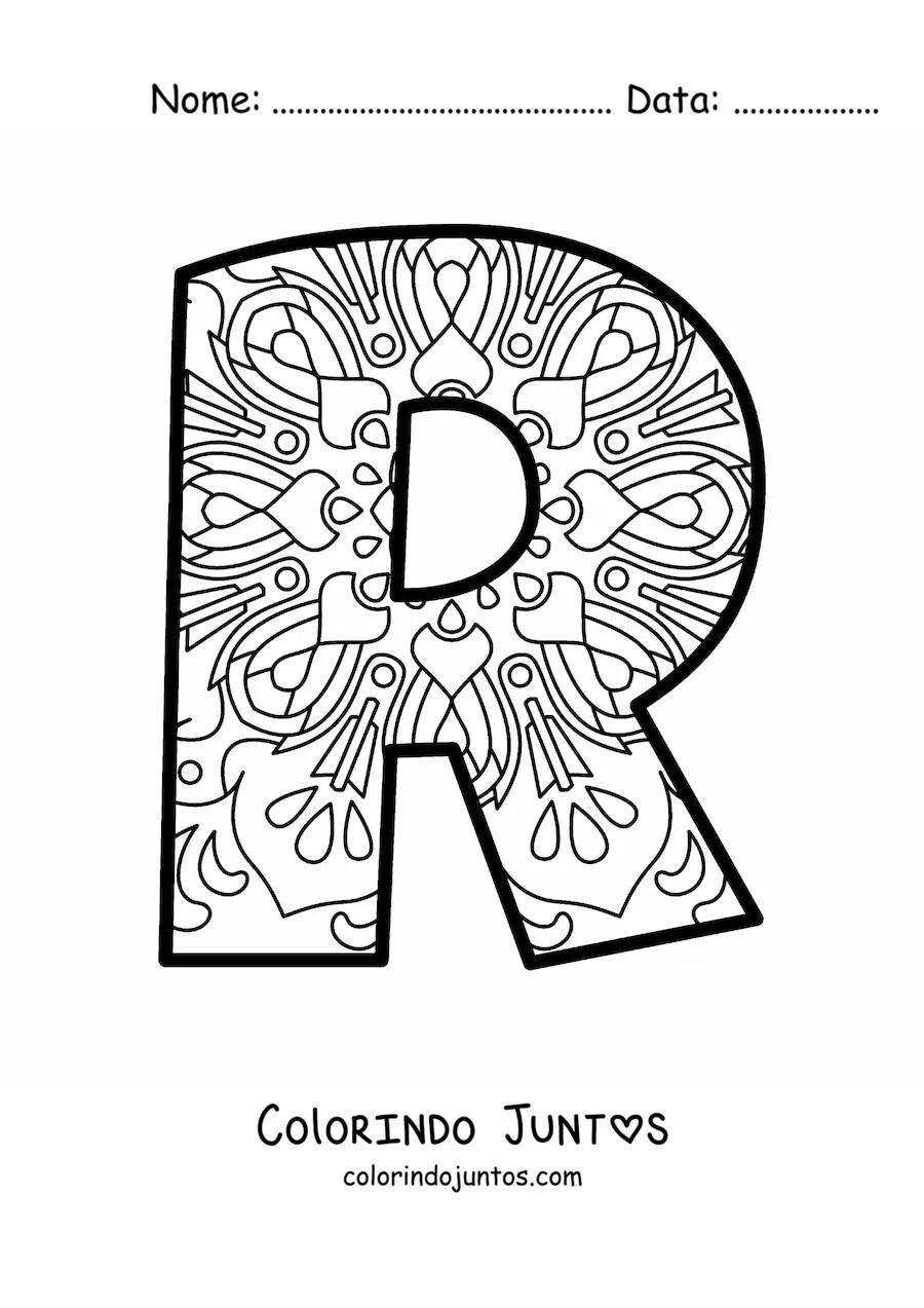 Desenho para colorir de mandala da letra r