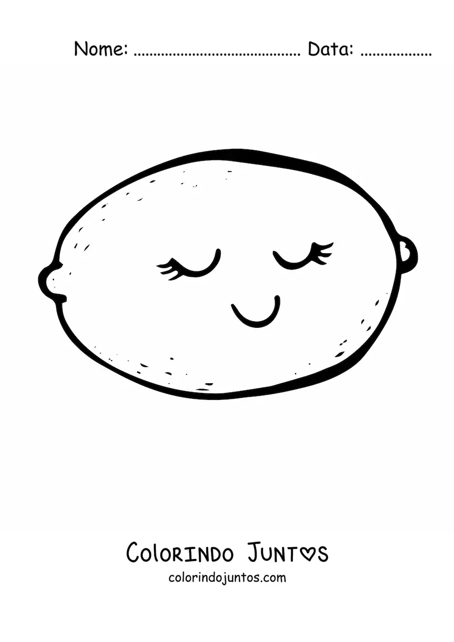 Desenho para colorir de um limão animado kawaii com os olhos fechados
