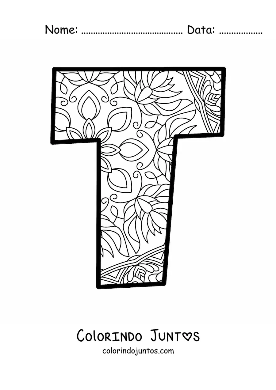 Desenho para colorir de mandala da letra t