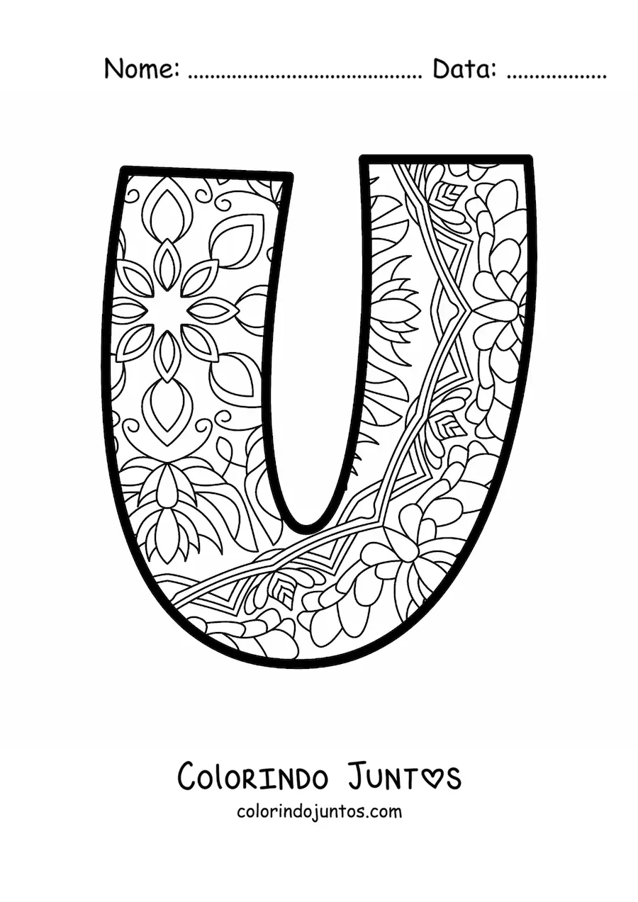 Desenho para colorir de mandala da letra u
