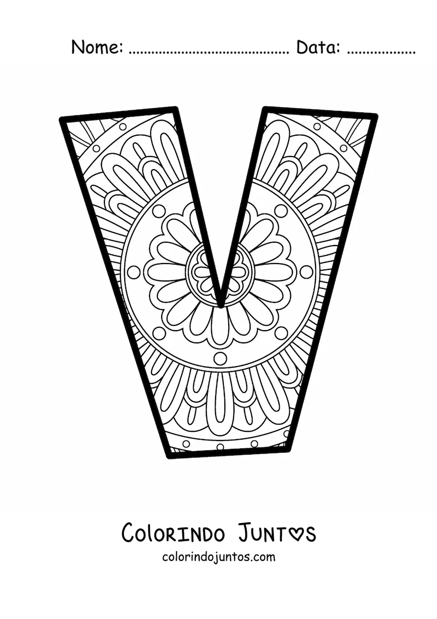 Desenho para colorir de mandala da letra v