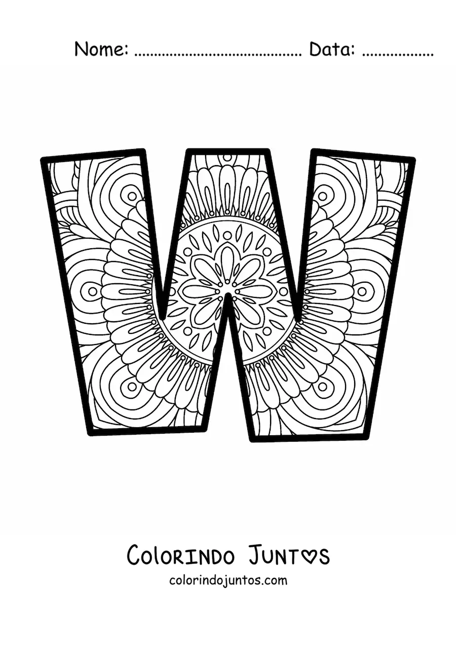 Desenho para colorir de mandala da letra w