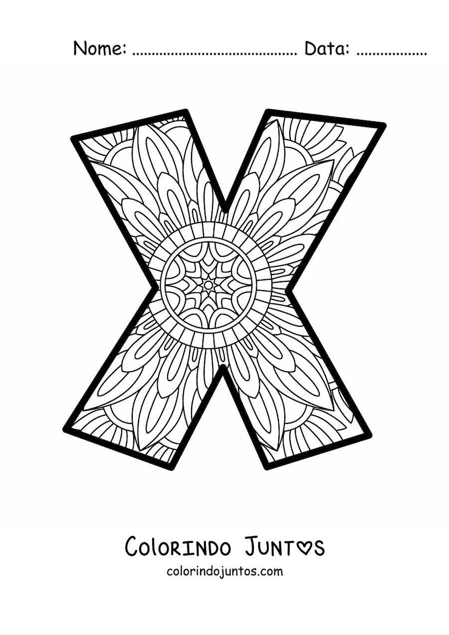 Desenho para colorir de mandala da letra x