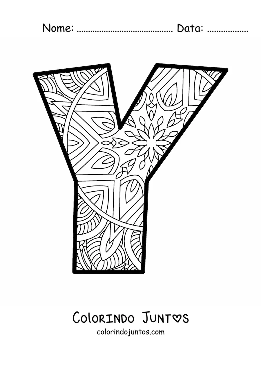 Desenho para colorir de mandala da letra y