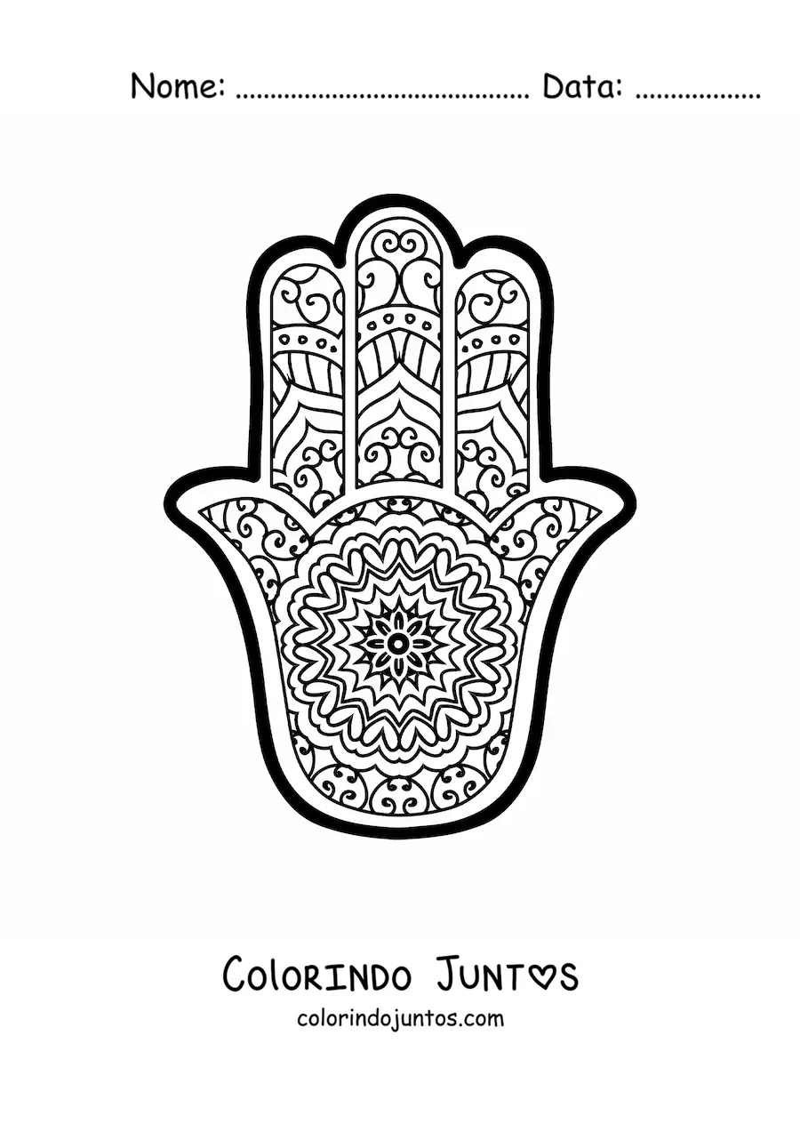 Desenho para colorir de mandala budista do hamsá