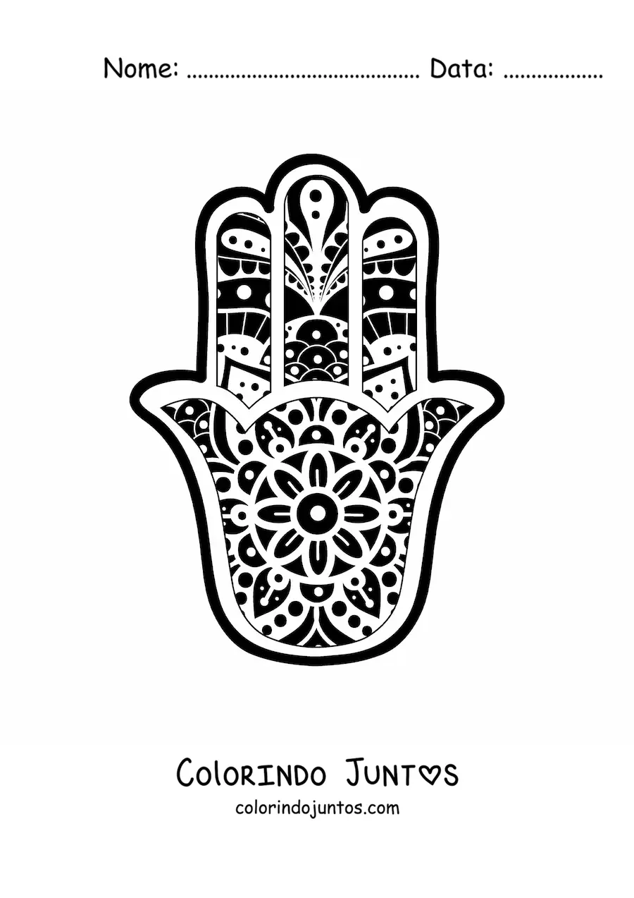 Desenho para colorir de mandala budista da mão de Fátima
