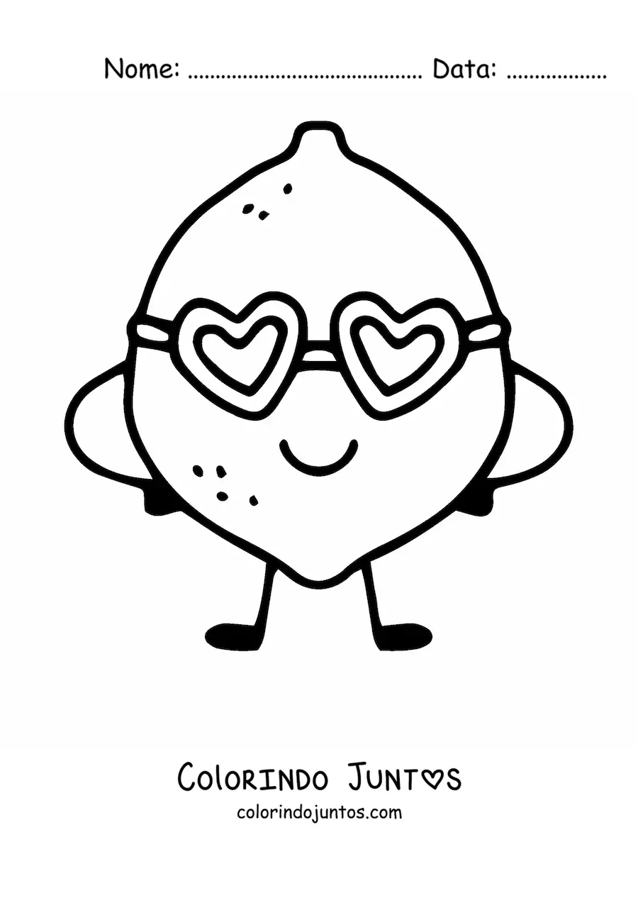 Desenho para colorir de um limão animado sorrindo com óculos de sol