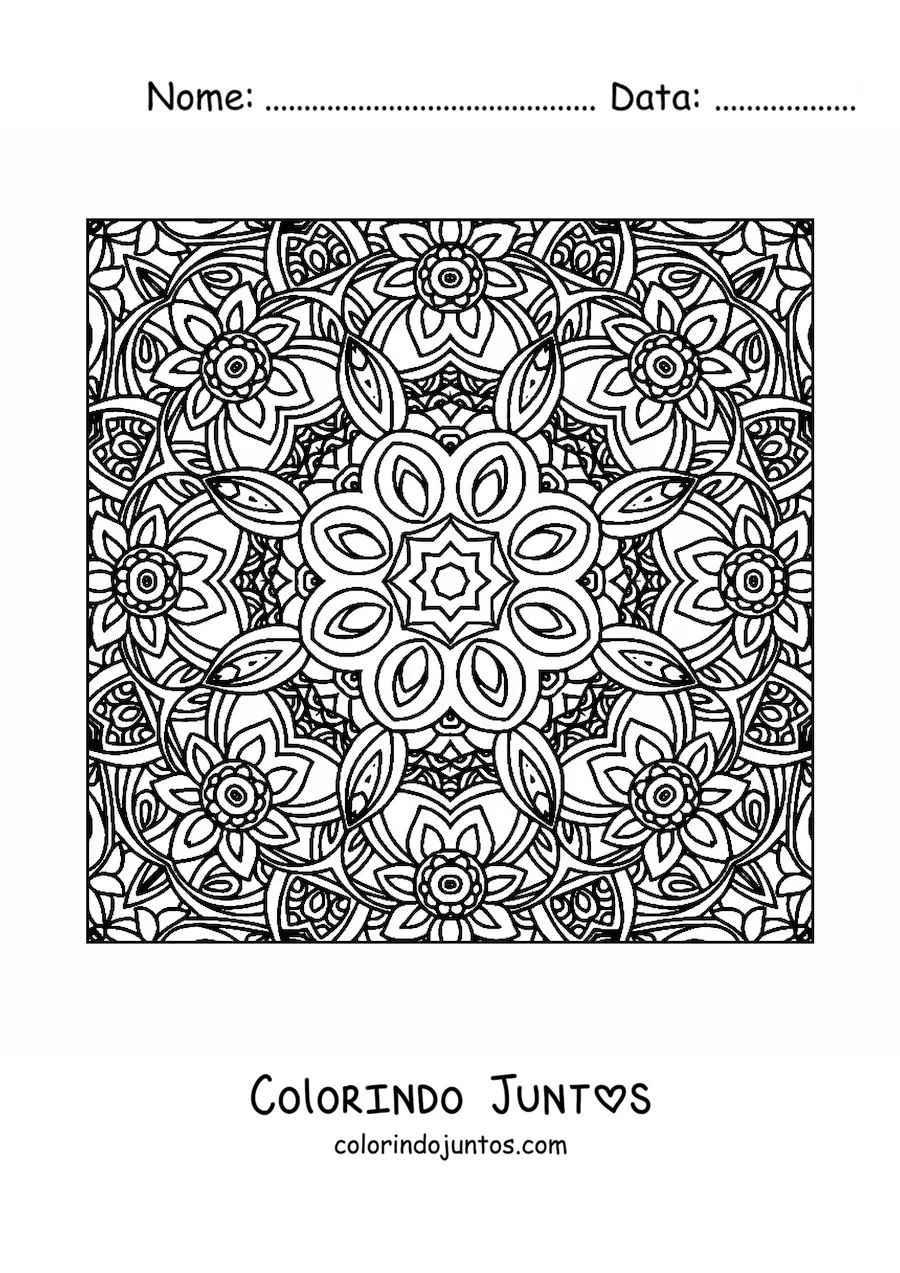 Desenho para colorir de mandala quadrada com flores