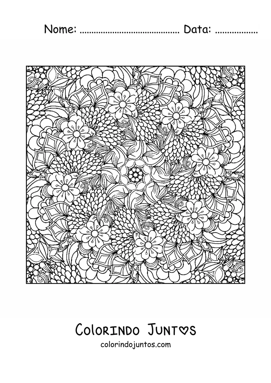 Desenho para colorir de mandala quadrada com flores