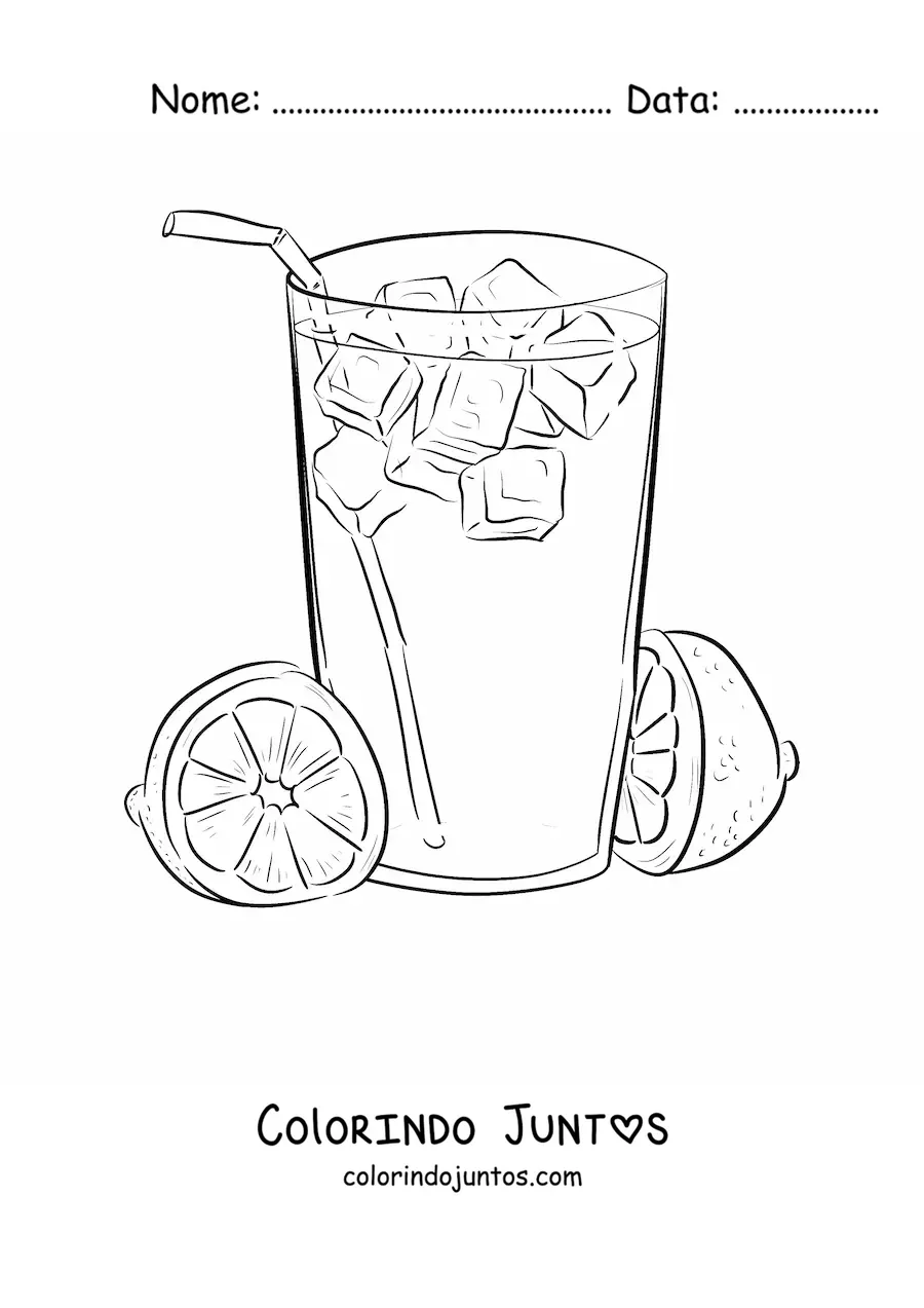 Desenho para colorir de um copo de limonada com gelo