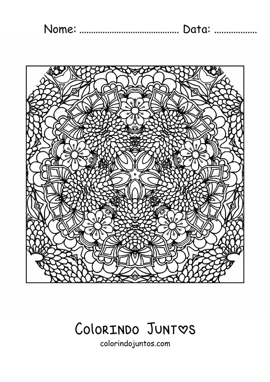 Desenho para colorir de mandala quadrada com flores