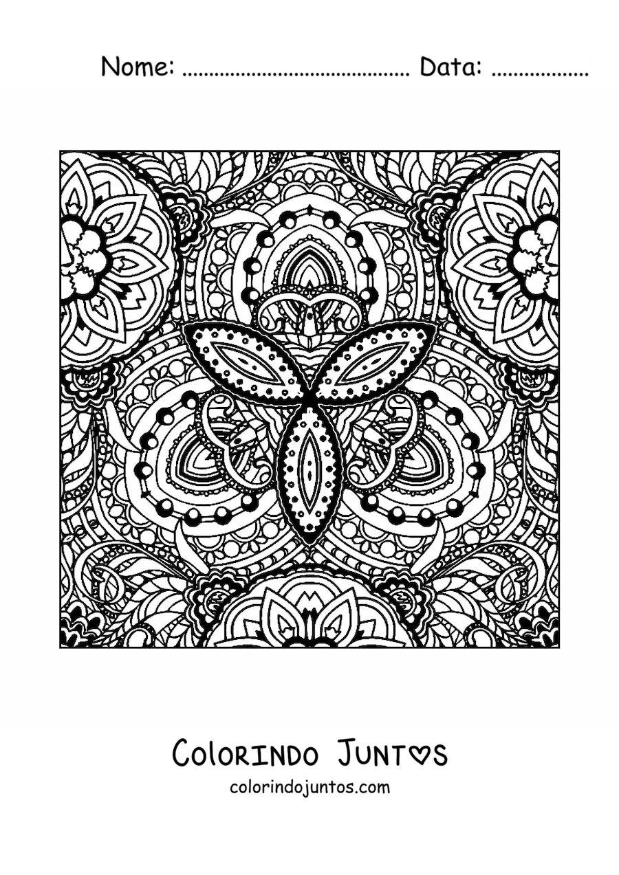 Desenho para colorir de mandala quadrada estilo Zentangle