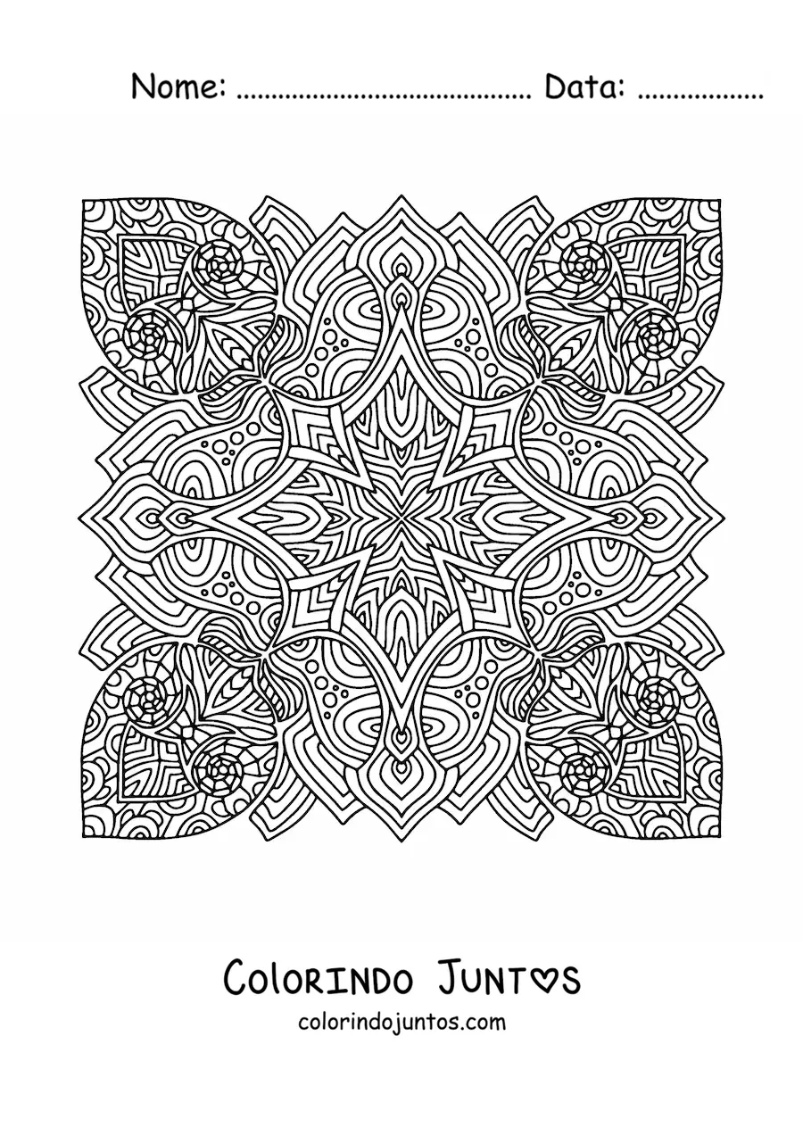 Desenho para colorir de mandala quadrada estilo Zentangle