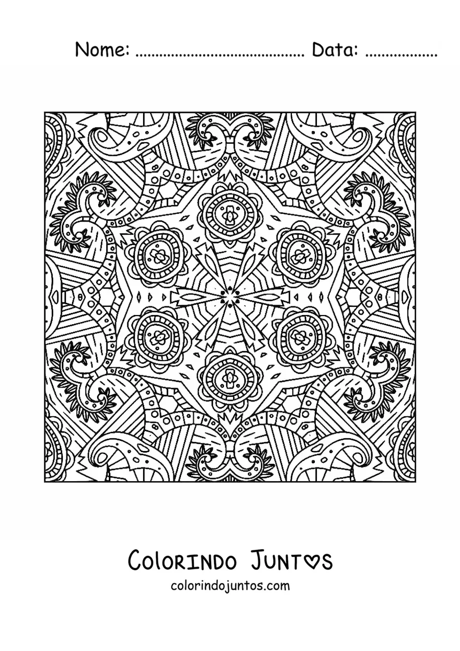 Desenho para colorir de mandala quadrada estilo Zentangle