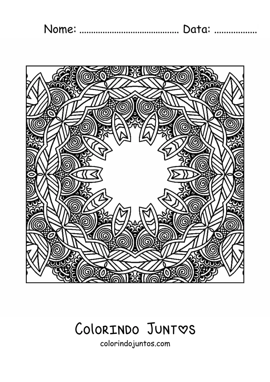 Desenho para colorir de mandala quadrada estilo Zentangle
