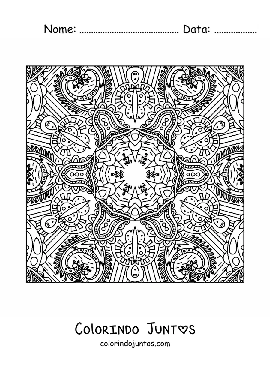 Desenho para colorir de mandala quadrada estilo Zentangle
