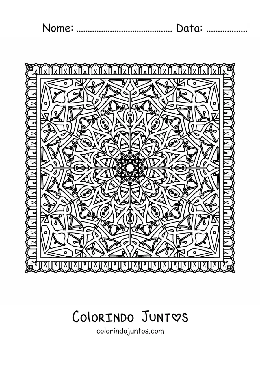 Desenho para colorir de mandala quadrada difícil
