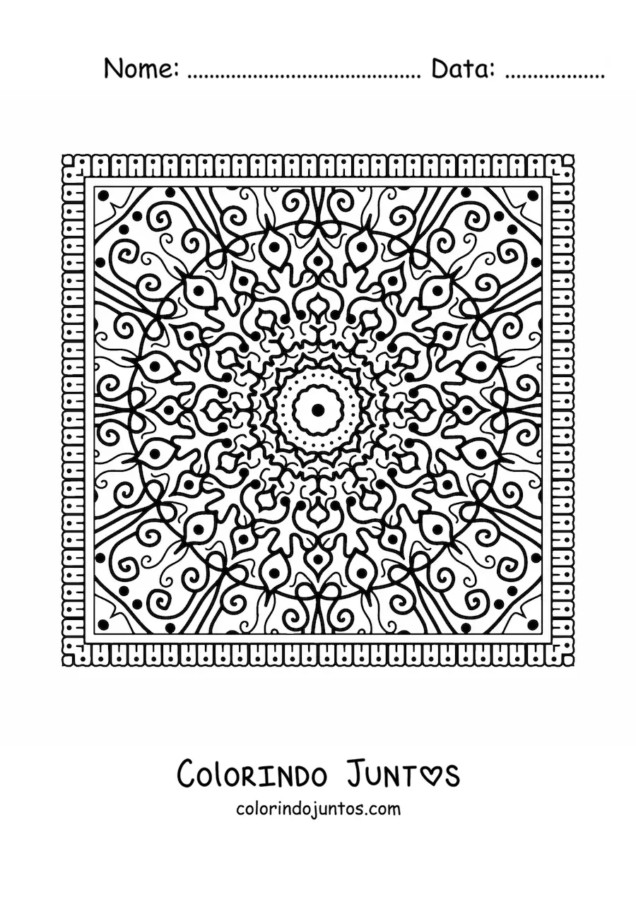 Desenho para colorir de mandala quadrada difícil