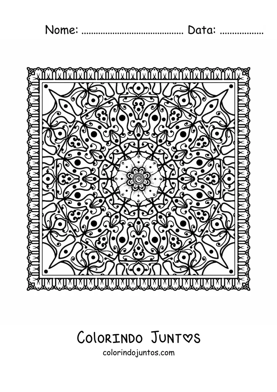 Desenho para colorir de mandala quadrada difícil