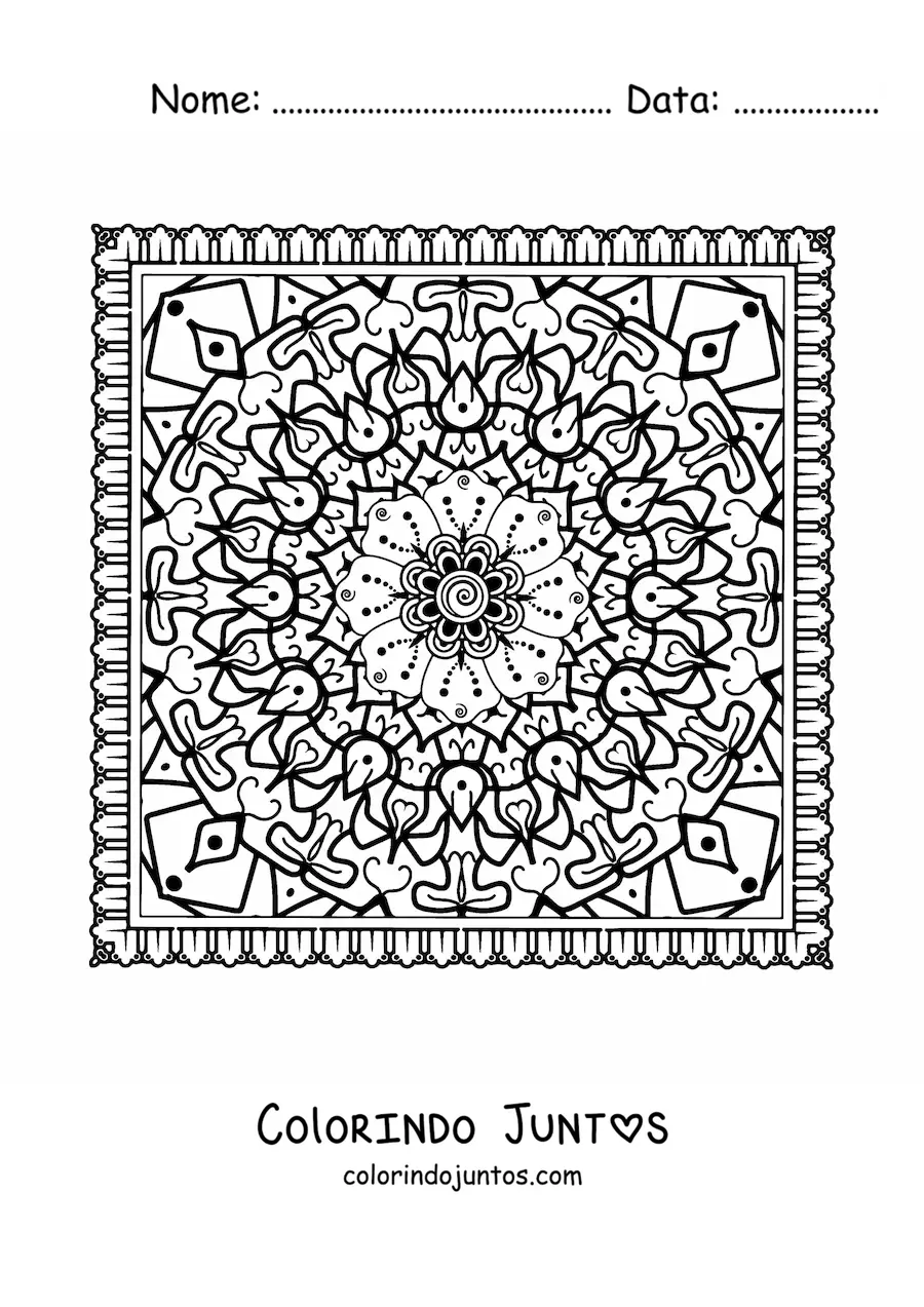 Desenho para colorir de mandala quadrada difícil