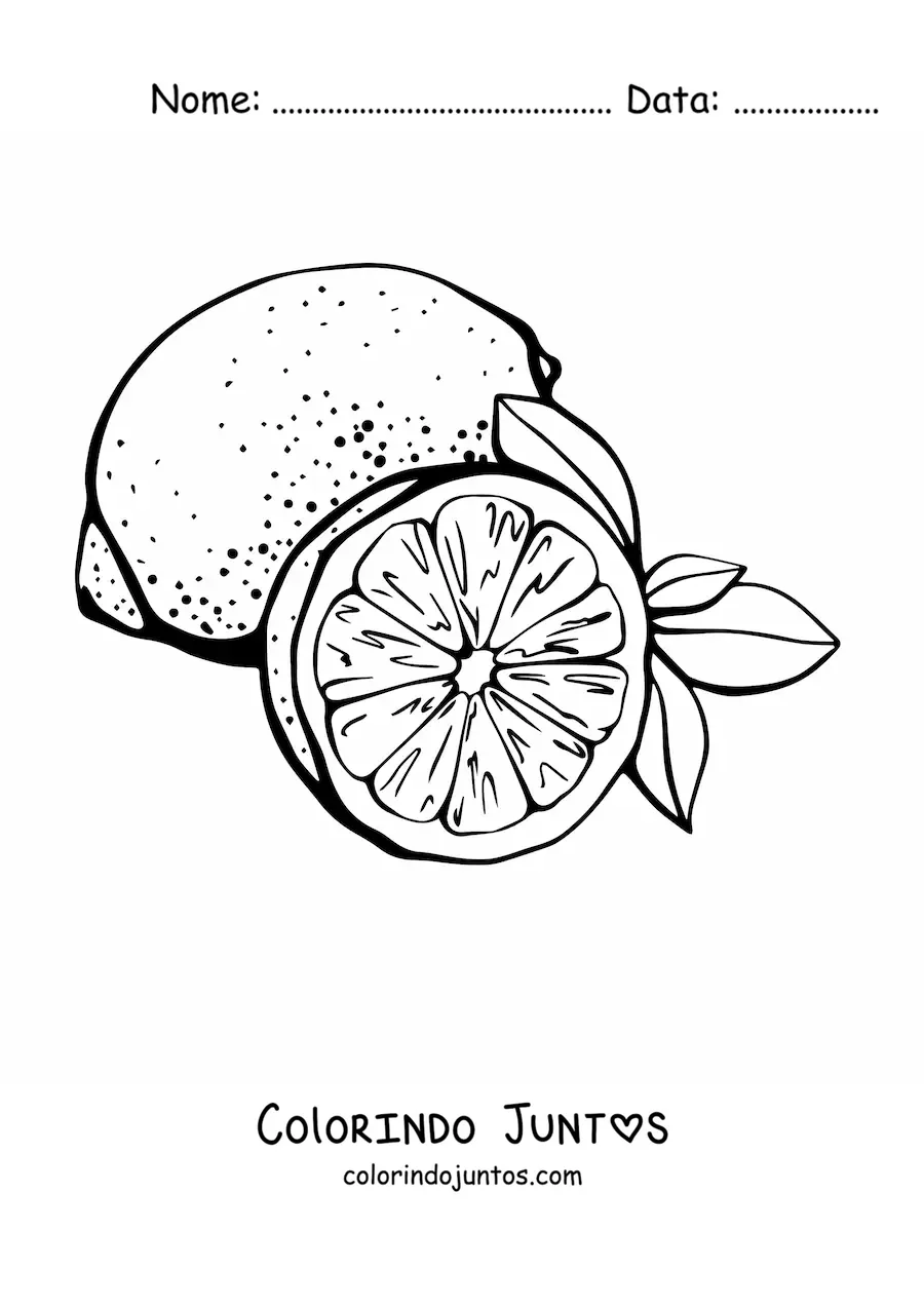Desenho para colorir de um limão inteiro e meio limão