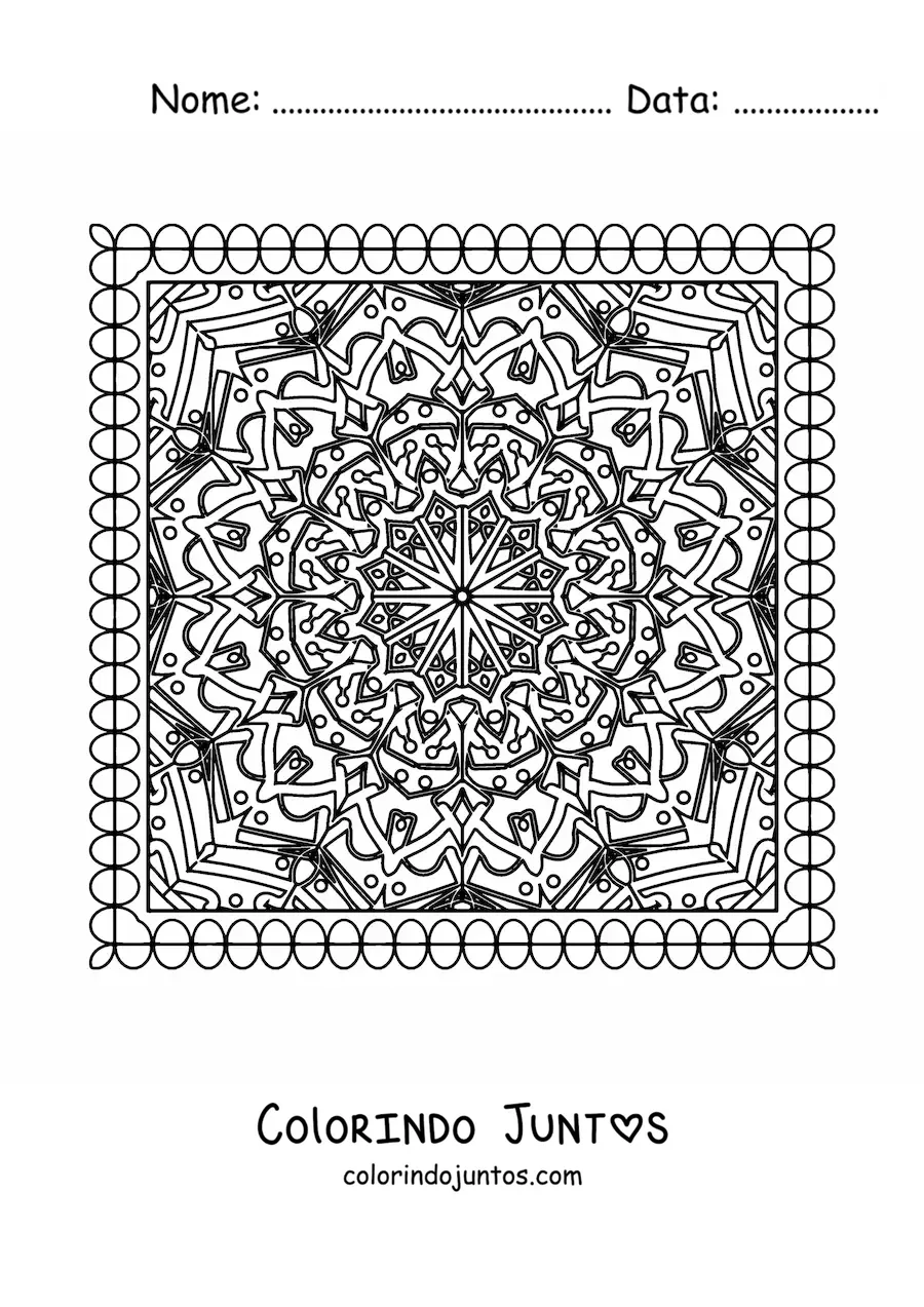 Desenho para colorir de mandala quadrada difícil