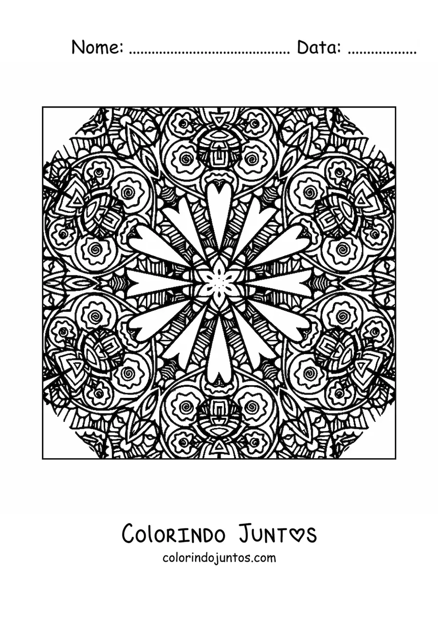 Desenho para colorir de mandala quadrada abstrata