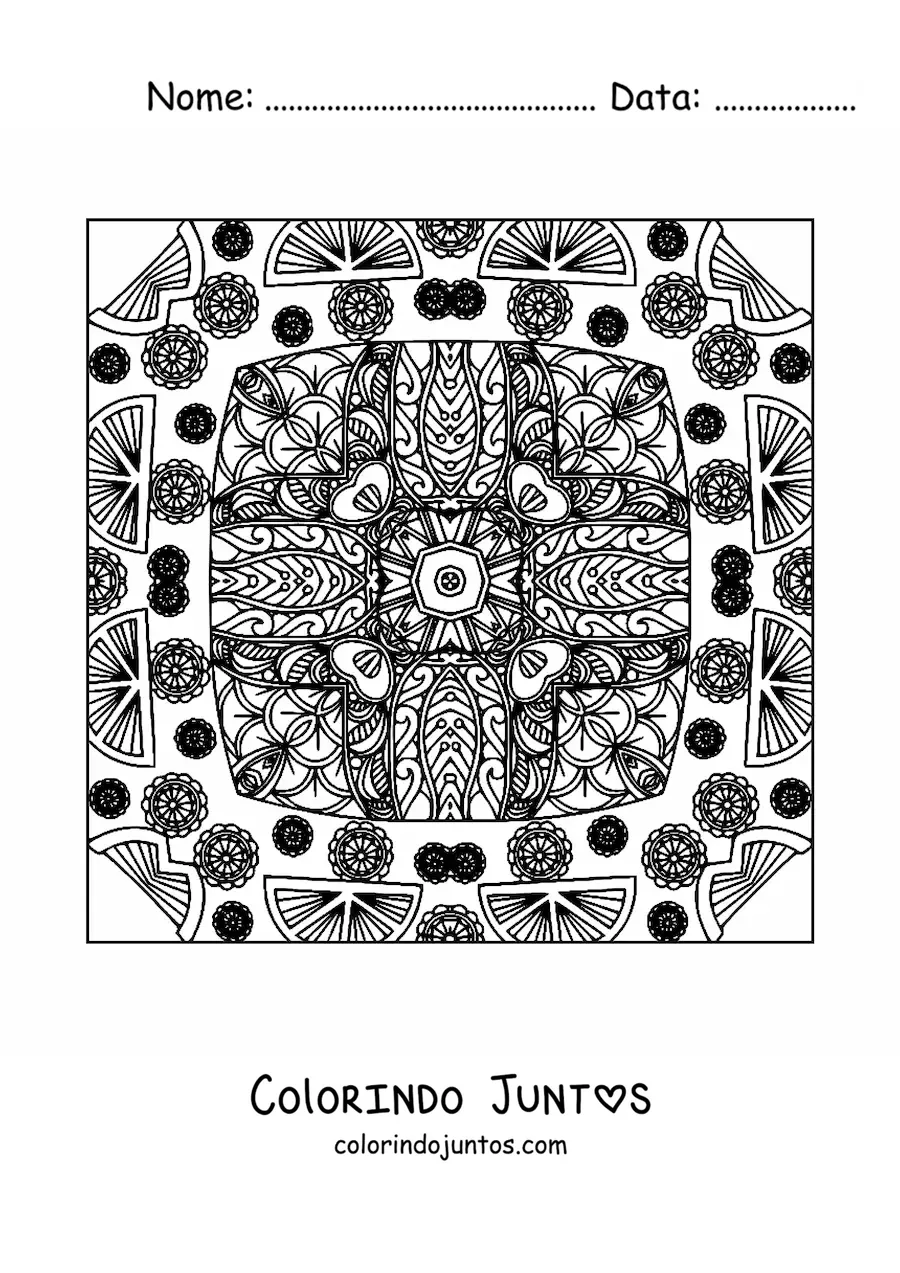 Desenho para colorir de mandala quadrada abstrata