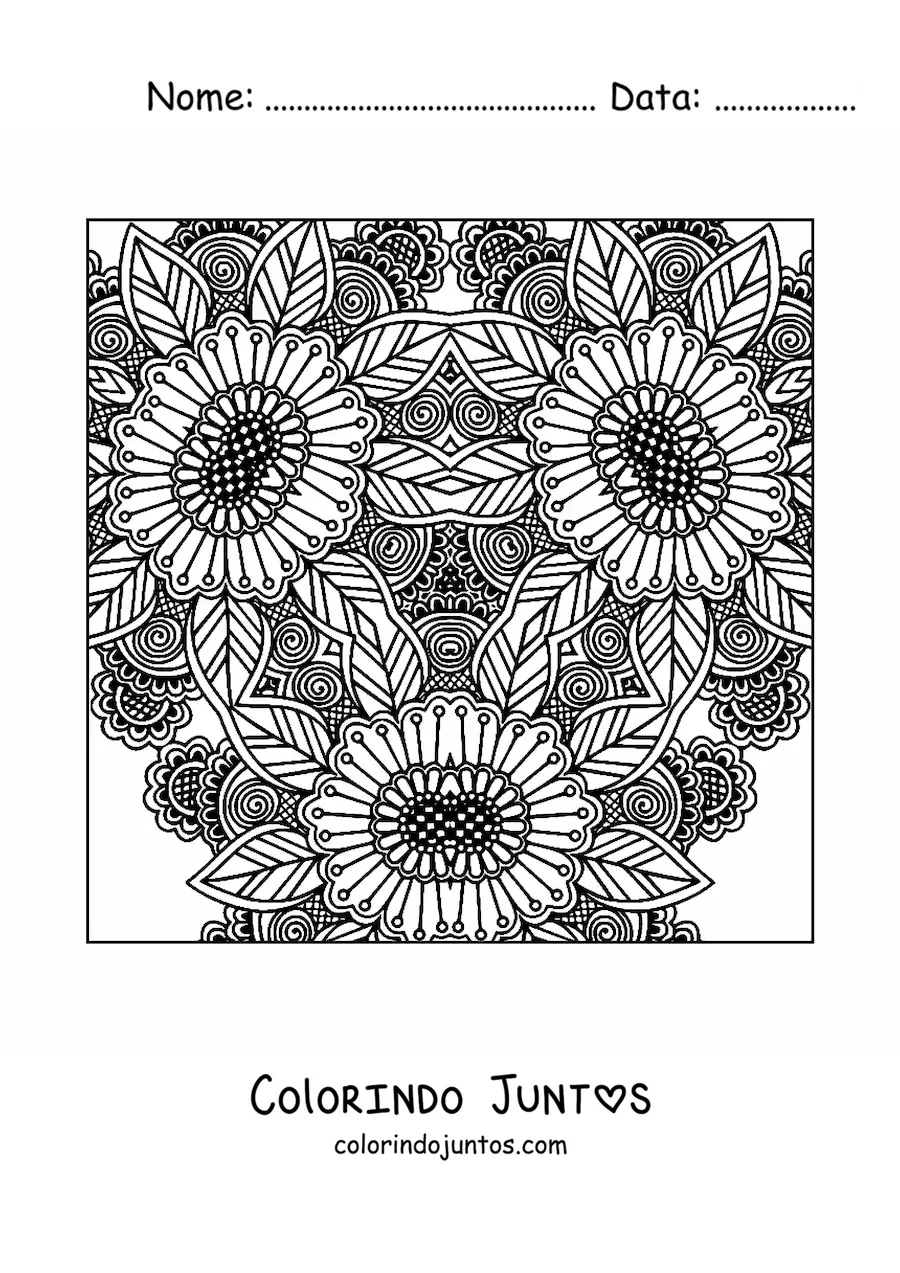 Desenho para colorir de mandala quadrada floral