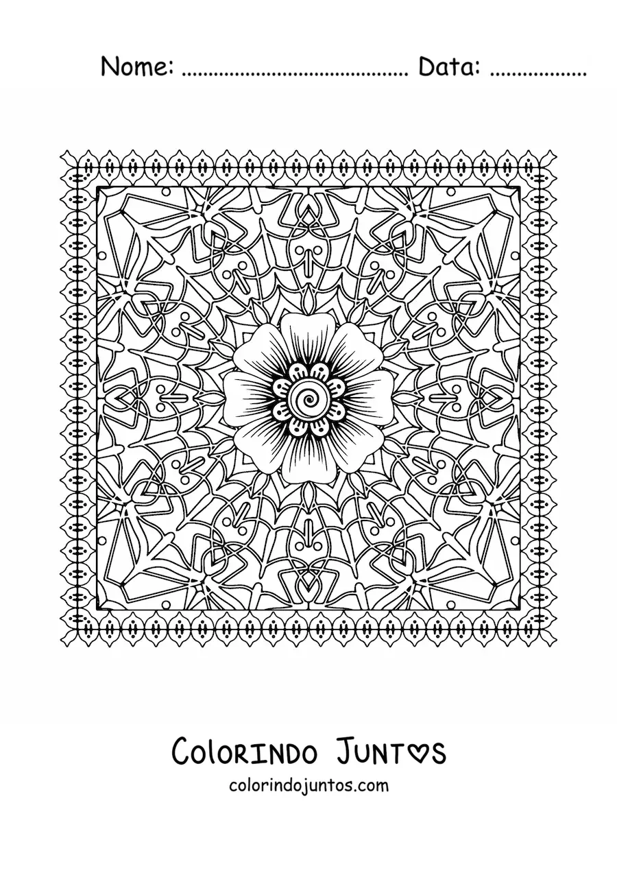 Desenho para colorir de mandala quadrada floral