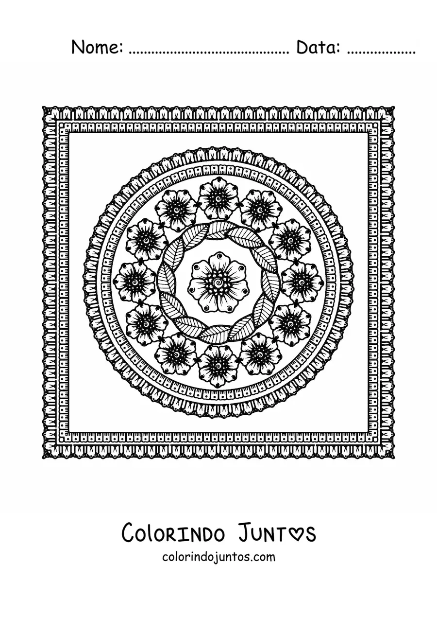 Desenho para colorir de mandala quadrada floral