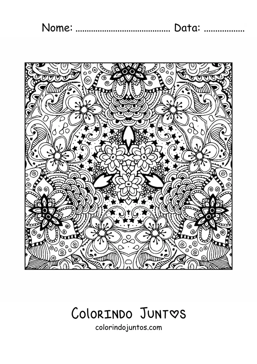 Desenho para colorir de mandala quadrada floral