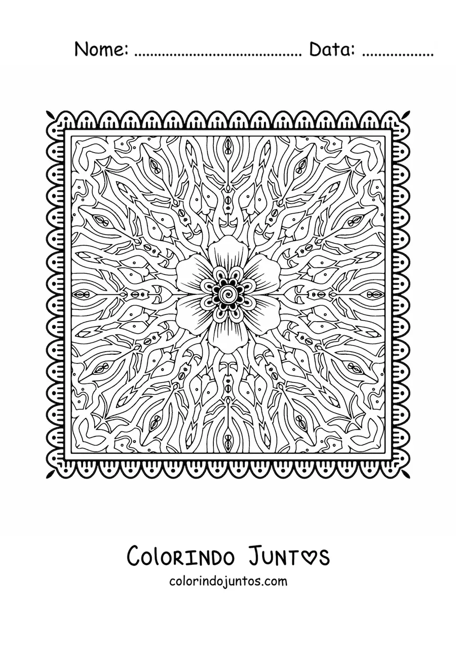Desenho para colorir de mandala quadrada floral