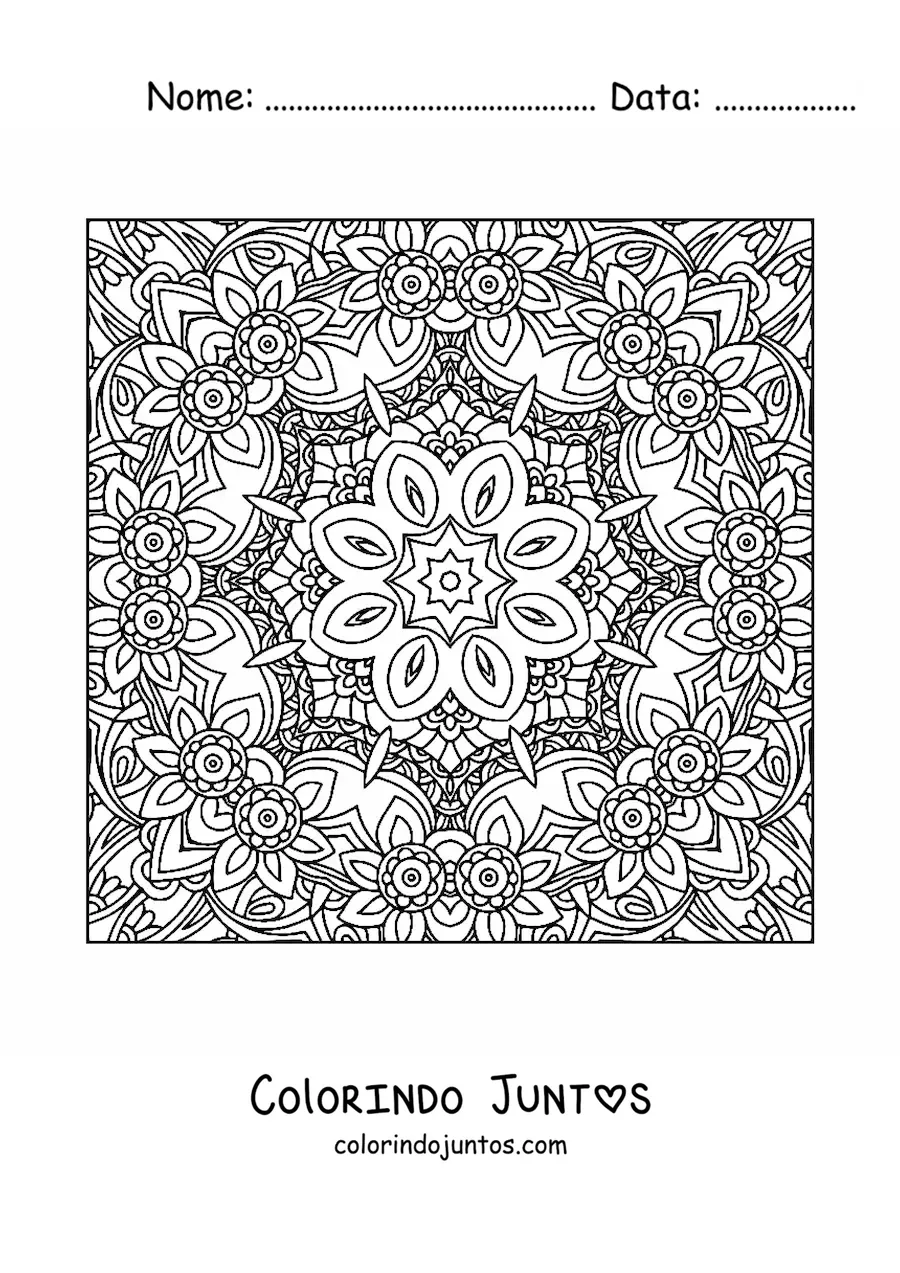 Desenho para colorir de mandala quadrada para relaxar