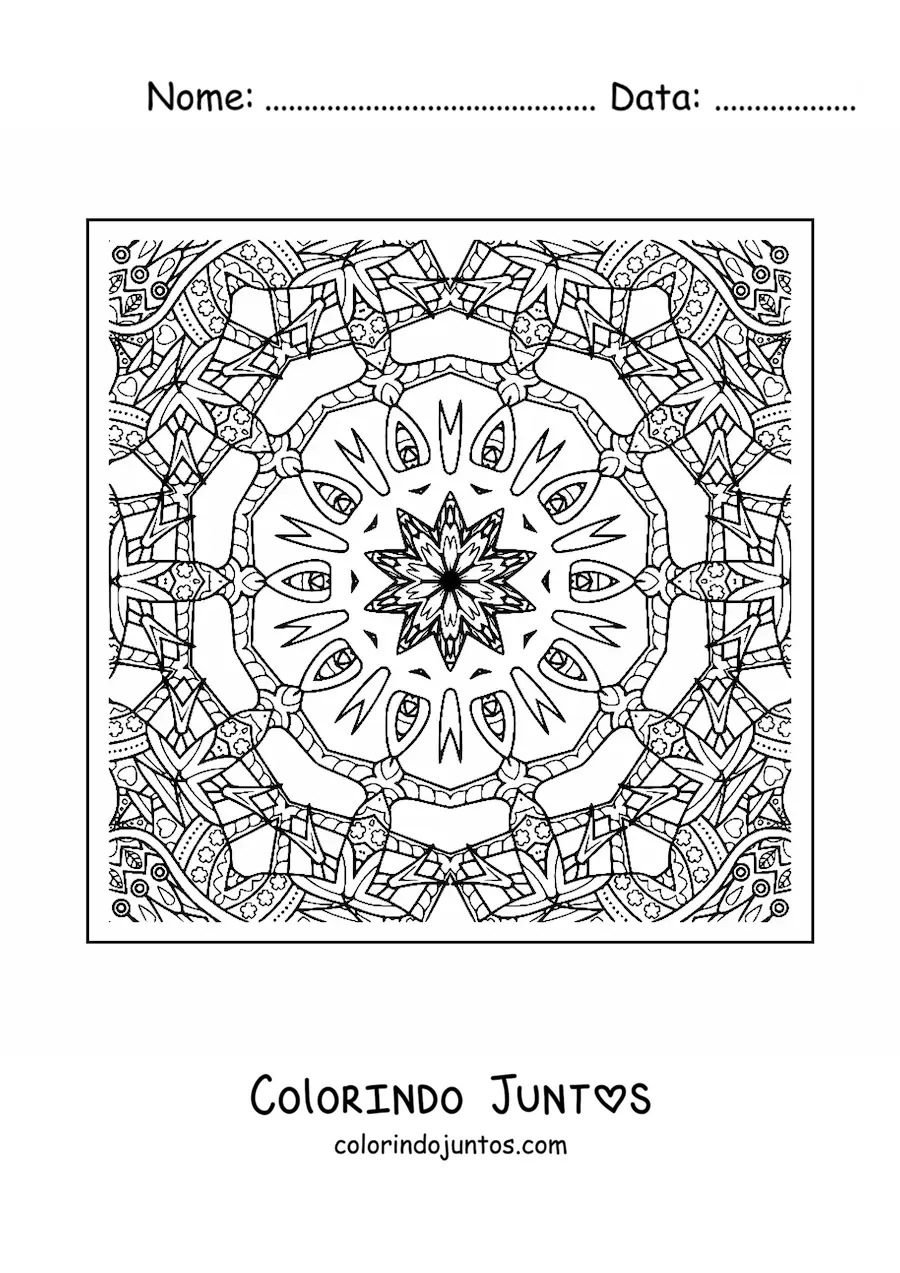 Desenho para colorir de mandala quadrada para relaxar
