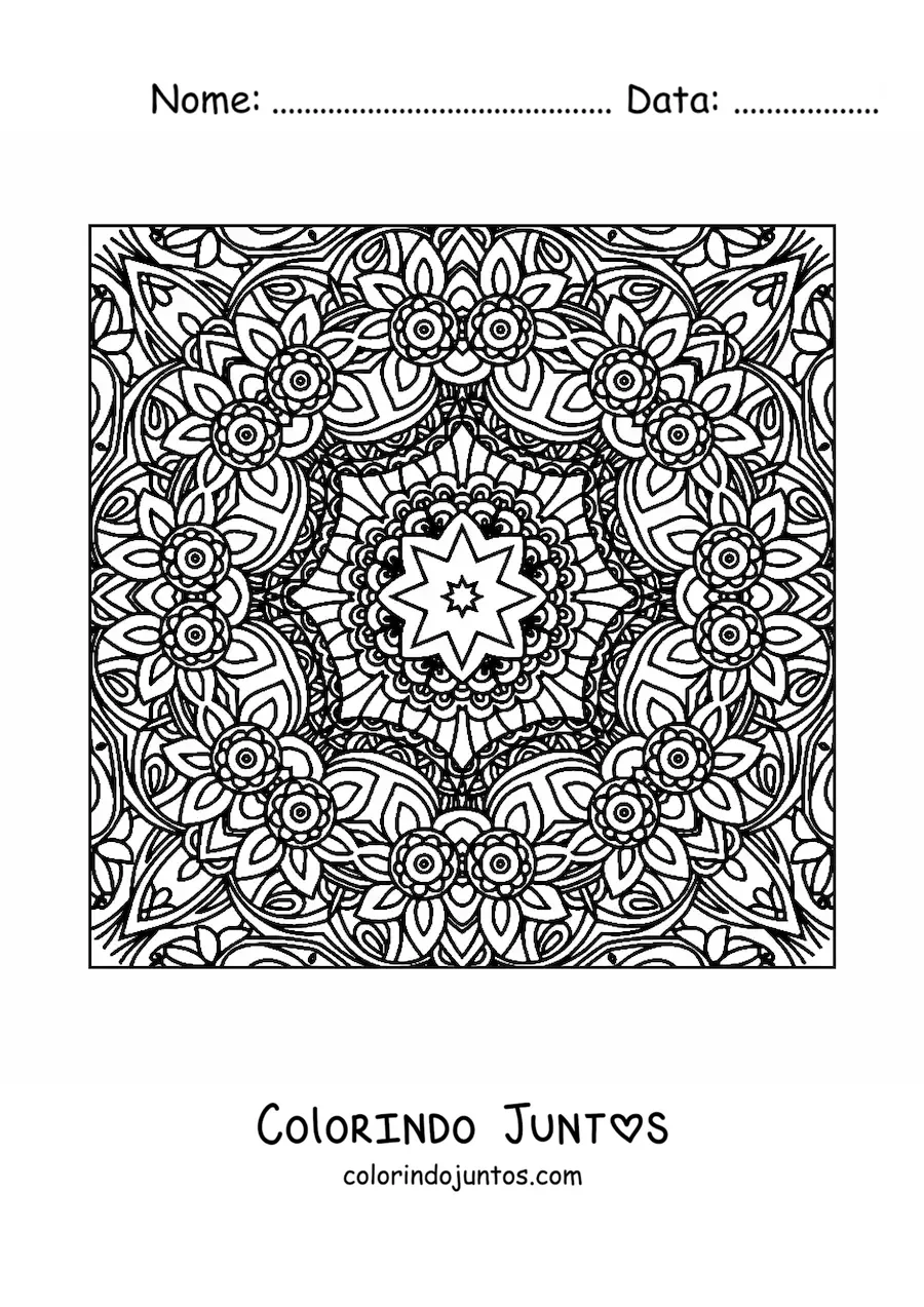 Desenho para colorir de mandala quadrada para relaxar