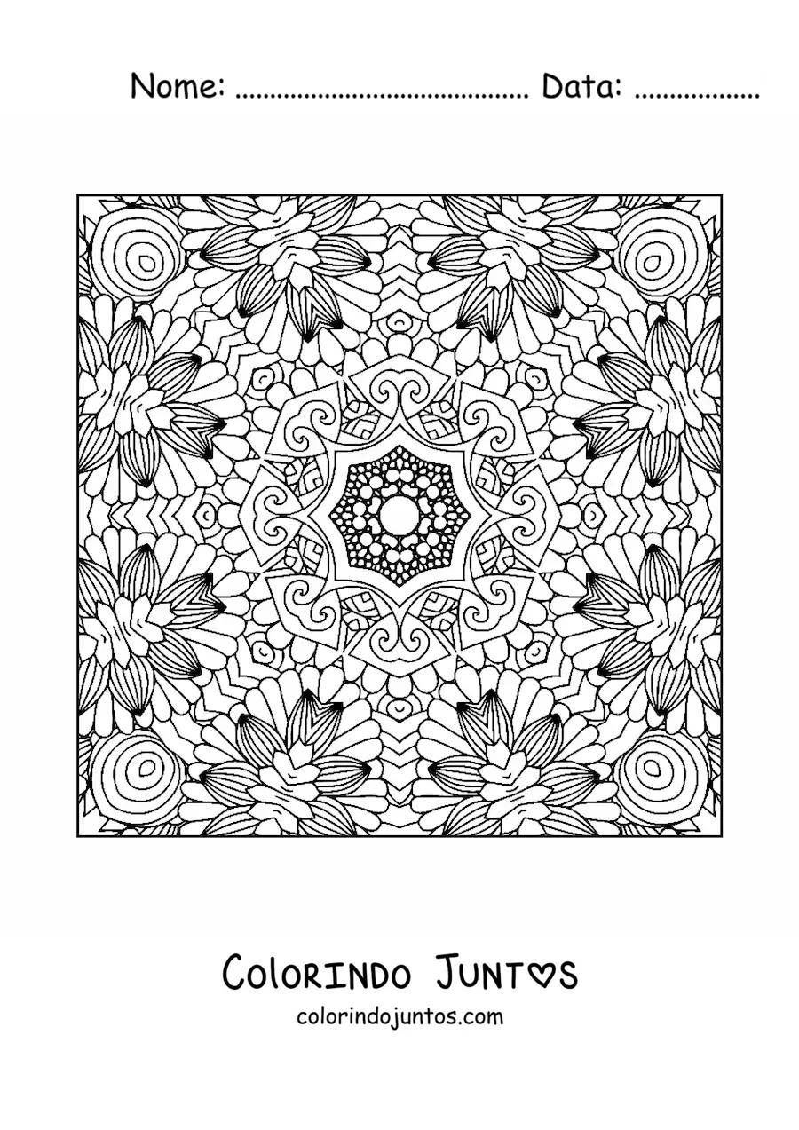 Desenho para colorir de mandala quadrada para relaxar