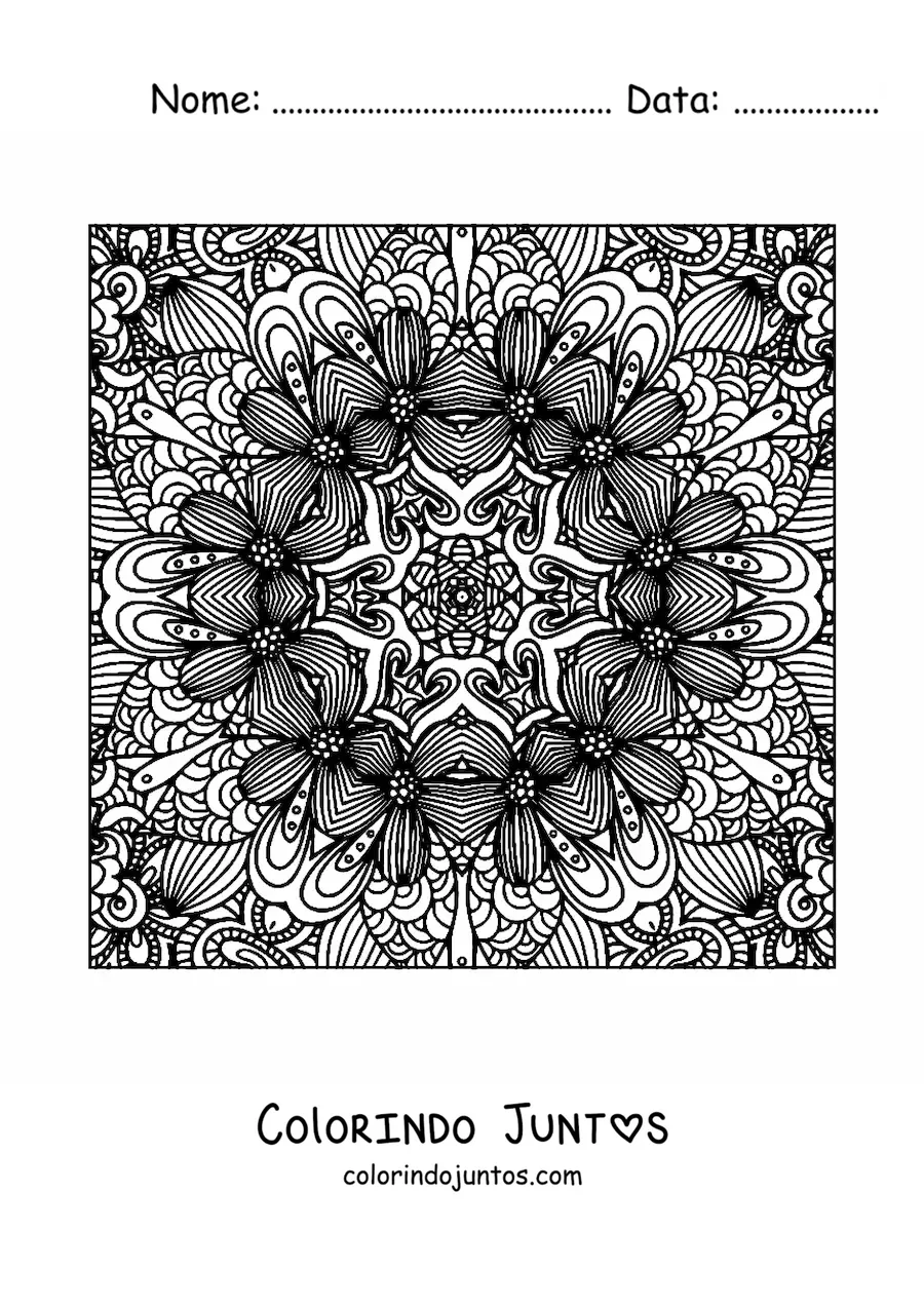 Desenho para colorir de mandala quadrada para relaxar 5