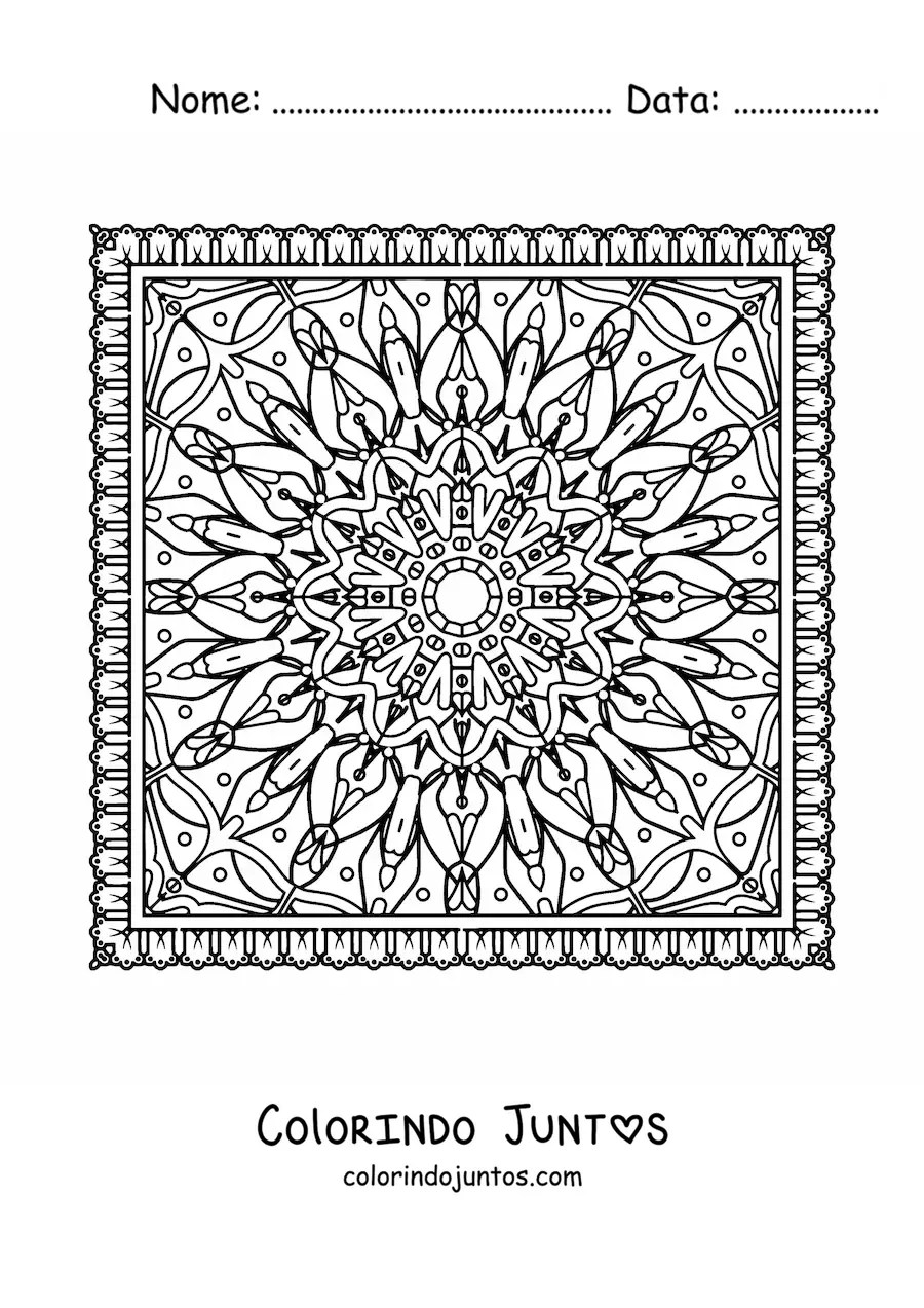 Desenho para colorir de mandala quadrada