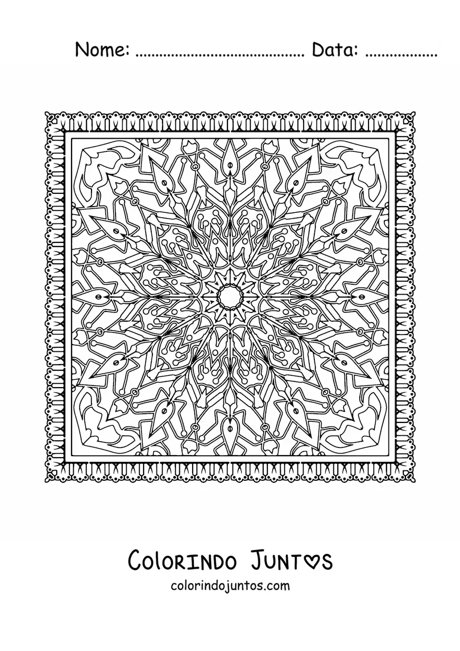 Desenho para colorir de mandala quadrada