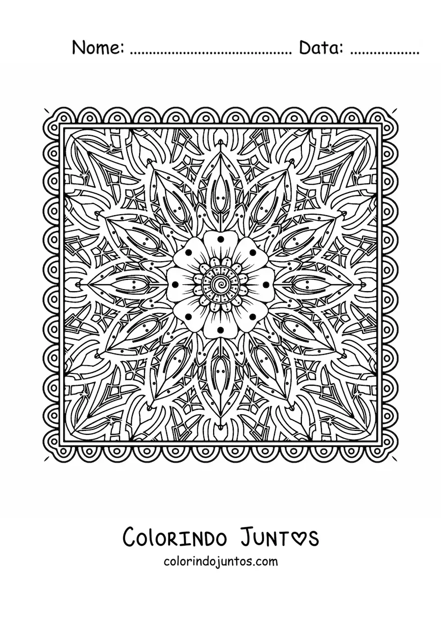 Desenho para colorir de mandala quadrada