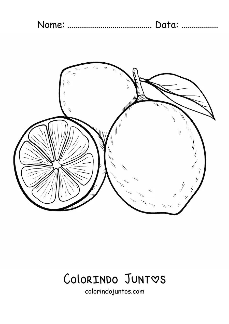 Desenho para colorir de dois limões inteiros e meio limão