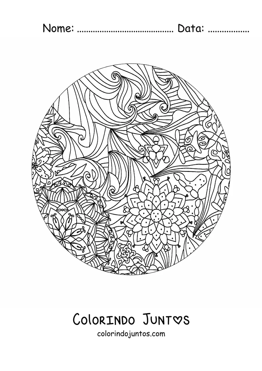 Desenho para colorir de mandala circular estilo Zentangle