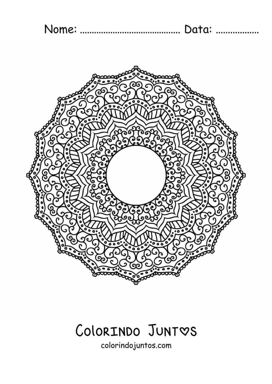 Desenho para colorir de mandala circular estilo Zentangle