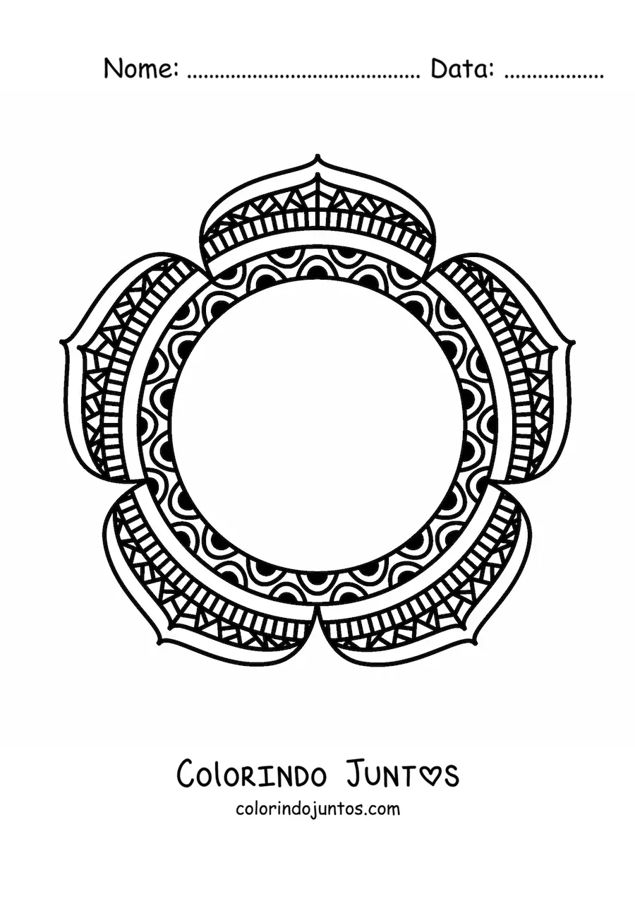 Desenho para colorir de mandala circular com flores