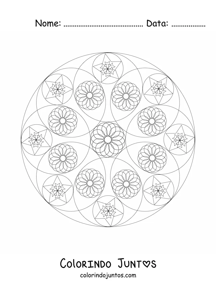 Desenho para colorir de mandala circular com formas geométricas